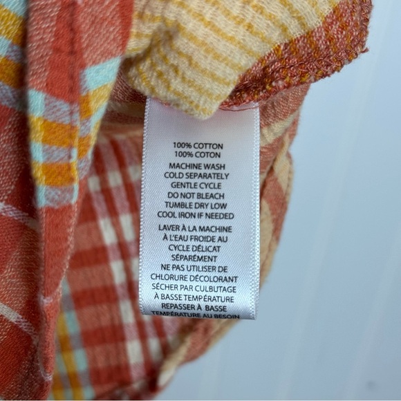 beachlunchlounge Naomi Orange Plaid Cotton Ruffle Blouse Women’s Size Large - Picture 7 of 11